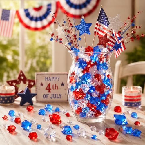 700 Pcs Fake Ice Rocks 5 Sizes Acrylic Gems Independence Day Patriotic Red White Blue Aquarium Fish Tank DIY Window Display Photography Props Crystal Gem for Vase Fillers Table Scatter Decor - color: Red White Blue