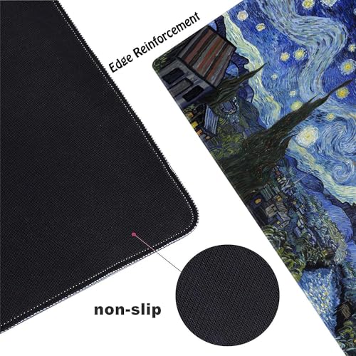Van Gogh Style Scenery Customized Large Extended Gaming Mouse Pad with Stitched Edges and Non-Slip Rubber Base,Suitable for Office and Home Use,31.5x15.7 Inches - color: Van Gogh Style Scenery