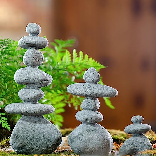 3-Stone Mini Stacked Zen Rock Stone Decor,Handmade Rocks Statues Japanese Garden Decor, Fish Tank Aquarium Decorations,Micro Landscape Decor (3-Stone) - size: 3-Stone