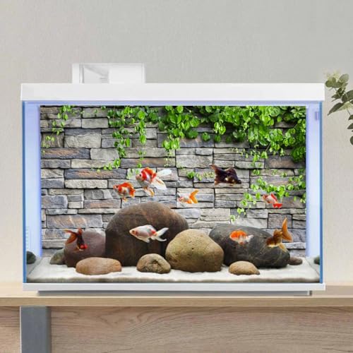 AWERT Vinyl 72x16 inches Stone Brick Wall Aquarium Background Rock Fish Tank Background Spring Leaves Terrarium Background - size: 72x16in/180x40cm