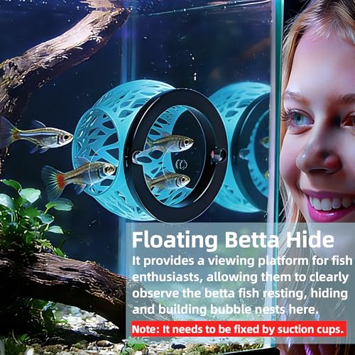 Floating Betta Hideout Cave for Aquarium, Multi-Function Resting Hammock & Shrimp Feeder with Fish Feeding Ring, Betta Fish Tank Accessories, Aquarium Decor & Fish Tank Decor（Ice Blue）
