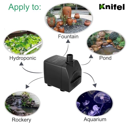 Knifel Submersible Pump 200GPH Ultra Quiet with Over Heating Protection 5.2ft High Lift for Fountains, Hydroponics, Ponds, Aquariums & More… - size: 200GPH with Over Heating Protection