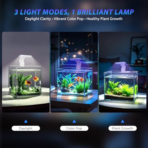 Mini Clip-On Aquarium Light 7W USB Dimmable Fish Tank Lamp with 3 Light Modes (Full Spectrum/White/RGB), 9-Level Brightness, Compact LED Light for 1–3 Gallon Aquariums - color: White