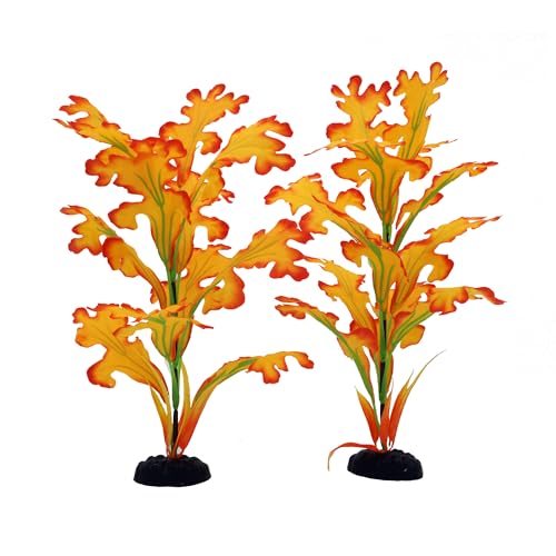 2-Pack 12 Inch Aquarium Silk Aquarium Plants, Artificial Plastic Plant for Small Tank, Goldfish, Fish Hides (Yellow, 12 Inch) - color: Yellow