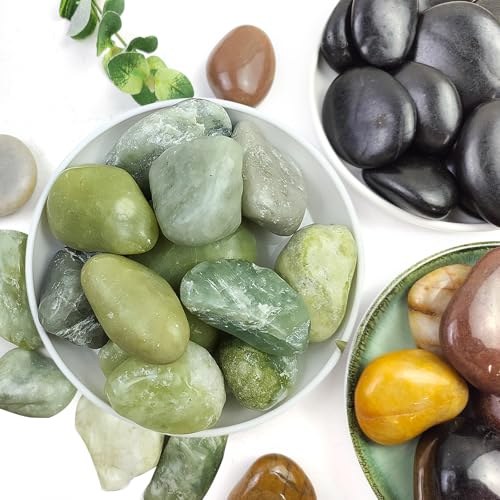 10LB Succulent Jade Pebbles for Landscaping, 1.2-2 Inch Natural Polished Stones, River Rocks for Vase, Flowerpot, Indoor and Garden Decoration - size: 10LB, style: Jade