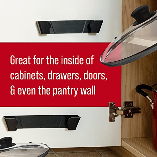 Maplefield Adjustable Pot Lid Organizer - Adhesive Mounting & Cabinet Door Storage - Space-Saving Lid Storage & Cabinet Organizer - Two Sizes for Home Organization - 2-Pack, 6" & 9", Black