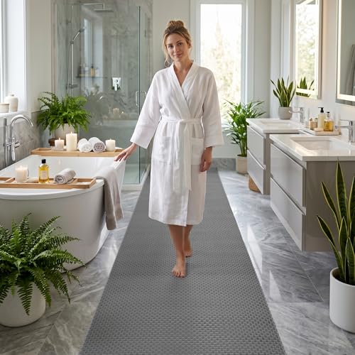 PVC Drainage Floor Mat Pool Mats Non Slip Commercial Rubber Hollow Splash Matting Mesh Roll Wet Area Safety Mat for Outdoor Indoor Pool Bathroom Garage Restaurant Kitchen Hallway 3x10ft, Grey - size: 3x10ft
