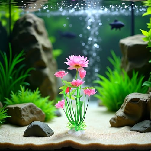 Pink Artificial Water Plants, Aquatics Grass Flower Simulation Wedding Favors Plastic Artificial Lotus Fish Tank Ornament Aquarium Décor Plastic Plants for Party Fish and Aquatic Pets