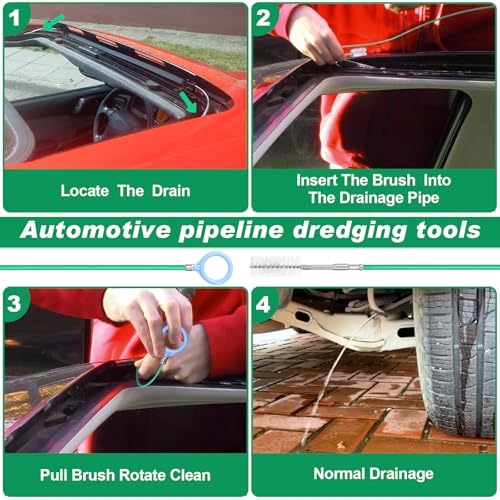 Auto Sunroof Drain Cleaning Tool,197Inch Long Pipe Cleaner for Car,Flexible Tube Cleaning Brush with 2Pcs 7.9inch Cleaning Brush Skinny Pipe Drain Dredge Cleaning Tool for Car Sunroof Wiper Drain Hole - size: 500cm