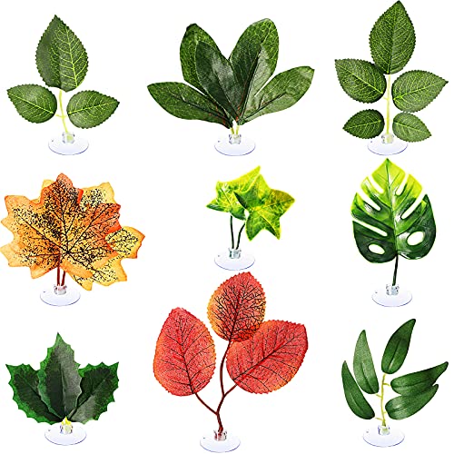 Patelai 9 Pieces Betta Bed Leaf Hammock Pad Betta Fish Leaf Pad Betta Fish Hammock Betta Fish Accessories Plant Tank Decorations for Lightweight and Realistic Resting Spot Simulating The Habitat