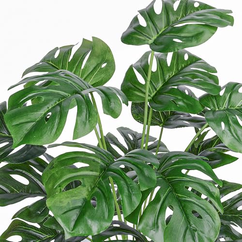 CLONG Artificial Palm Leaves Plants Faux Fake Monstera Turtle Leaf Tropical Large Palm Tree Leaves Plant Outdoor UV Resistant Plastic Plants (2 Pcs, Green)
