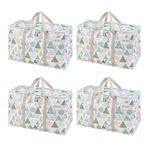 VENO 4 Pack Heavy Duty Moving Bags, Extra Large Storage Bags with Reinforced Handles & Strong Zippers, Foldable & Reusable Moving Box Alternative for Clothes & Dorm Storage - color: Pastel Forest, size: 4 Pack