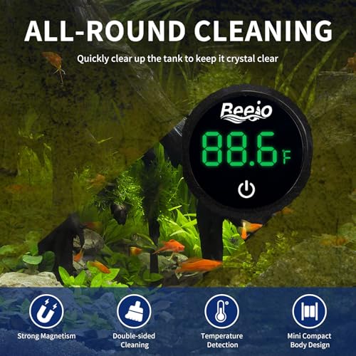 Fish Tank Magnetic Glass Cleaner, Fish Tank Thermometer, 2-in-1 Aquarium Thermometer Digital with Touch Digital Thermometer, Floating Mini Algae Scraper Cleaning Tool Specially for Glass Fish Tanks - color: Black