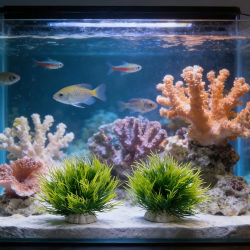 2pcs Aquarium Plants, Lifelike Artificial Fish Tank Plastic Grass Decorations Green Durable & Safe Goldfish Betta Fish Tank Decor Accessories Supplies for Freshwater Saltwater Aquariums