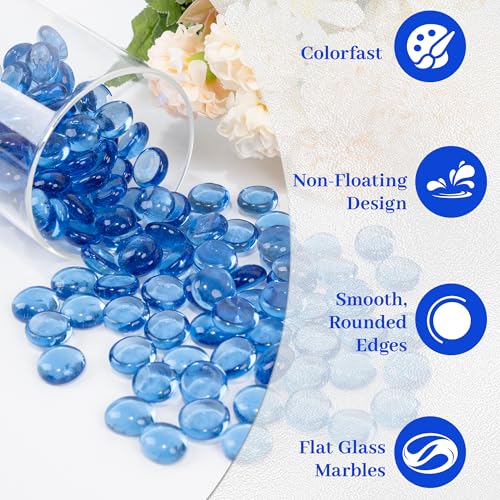 Pale Blue Flat Glass Marbles, 0.97 lb Transparent Vase Filler Pebbles Gems, Decorative Glass Beads for Vases, Crafts, Floral, Mancala Stones, Aquarium Rocks for Fish Tank, Approx.0.6"-0.8" - color: Pale Blue