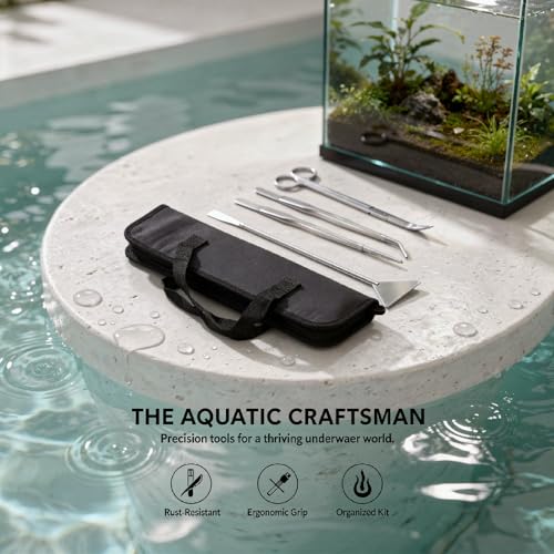 4 Pcs Aquarium Plant Tool Set, Stainless Steel Aquascaping Tools Kit, Aquarium Aquascape Tools with Canvas Bag, Includes Tweezers Scissors Spatula, for Fish Tank Plant