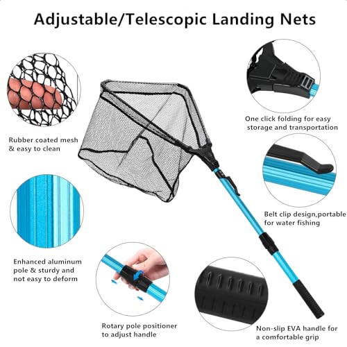 SAN LIKE Fishing Net Fish Landing Net Collapsible Fish Net with Anti-Slip Telescoping Rubber Pole Handle for Kids Adults in Saltwater Freshwater Multi-Size Extending to 37/42/43/51/69/71/89/98inch - color: Aluminum pole,length 30" to 37"