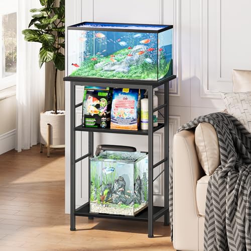 Snughome 5-10 Gallon Aquarium Stand, 3 Tier Fish Tank Stand with Storage, Fish Tank Stand with Metal Frame, Reptile Turtle Tank Stand for Home Office, 20.47" x 11.02" x 30.52", Black - color: Black
