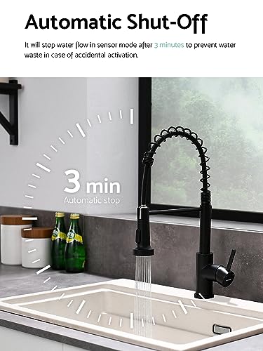 WEWE Matte Black Touchless Kitchen Faucet with Pull Down Sprayer - Motion Sensor Black Kitchen Faucet Spring Single Handle Kitchen Faucets, Stainless Steel Faucet for Kitchen Sink - color: Matte Black, style: Transitional
