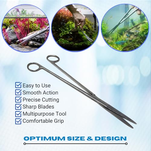 Aquarium Scissors Stainless Steel 12" Extra Long Water Grass Scissors for Aquatic Plants Pruning, Fish Tanks, Terrariums Used in Salt Water Fresh Water Landscape Maintenance Tools (Straight - Silver) - style: Straight - Silver