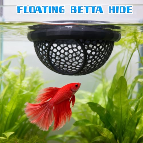 2 Pcs Floating Betta Hammock, 3D Printed Aquarium Betta Fish Hammock with Feeding Ring & Hide Cave, Dual Size Betta Fish Tank Accessories for Betta, Shrimp & Small Fish Resting & Feeding (Black)