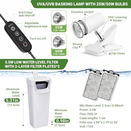 GOZILLA Aquatic Turtle Tank Kit+Lamp+Filter, Upgrade PC Turtle Tank Starter Kit with Adjustable Lamp & Filter,Reptile Habitat with Lid,Hanging Platform for Small Reptiles.(15.75×7.9×9''/White Kit) - color: Medium-White-KIT