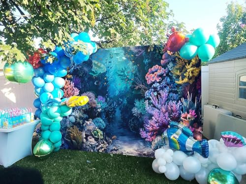 Under the Sea Backdrop 15x10ft Dreamlike Sea World Colorful Corals Ocean Backdrops for Photoshoot Underwater Theme Party Decorations for Baby Shower Birthday Photography Background Photo Booth Prop - color: Purple, size: 15x10ft