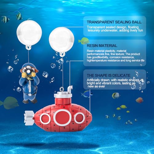 CousDUoBe 2.1 in Mini Floating Submarine Fish Tank Decoration Set，Cute Retro Submarine Set and Floating Diver,Aquarium Decorations Resinous Betta Fish Tank Accessories - color: Rose