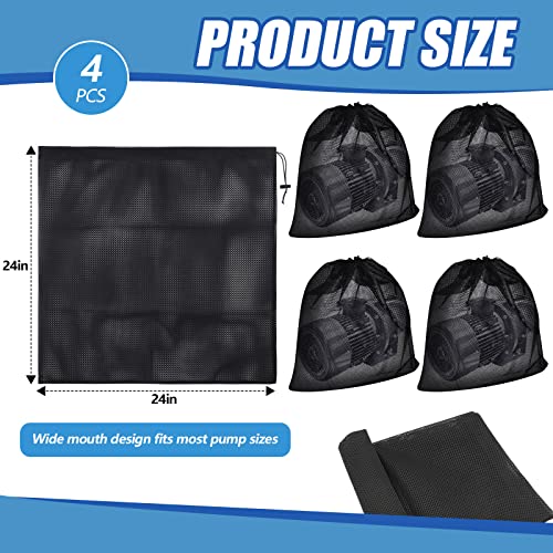 Windyun 4 Pcs 24 x 24 Inch Pump Barrier Bag, Large Pond Pump Filter Bags, Black Nylon Mesh Pond Filter Media with Drawstring for Aquarium Filtration Biological Outdoor Swimming Pool
