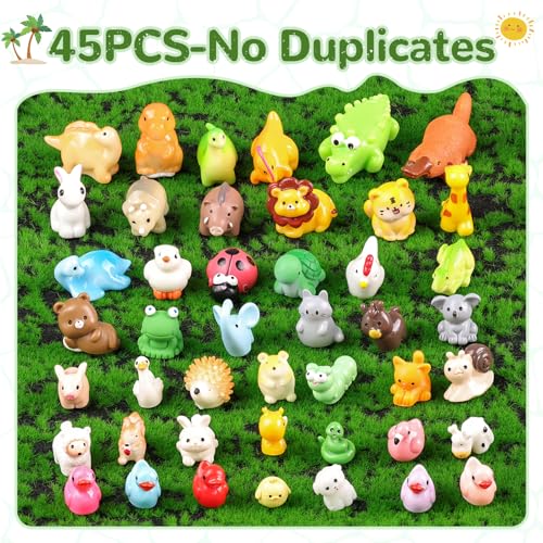 TINKRSTUFF 45PCS Mini Resin Animals Tiny Cute Forest Figurines, Miniature Figures to Hide, Little Animal Small Accessories for Topper Desk Garden Dollhouse Landscape Aquarium Ornaments Crafts & Decor - color: Forest Animals-45pcs