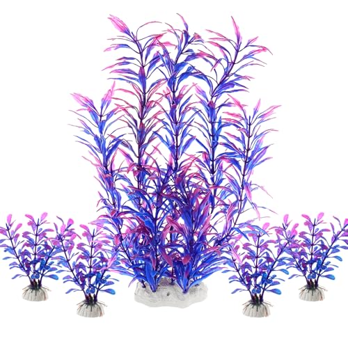 5 Pack Aquarium Plants, Purple Fish Tank Plants Plastic Tree Fish Tank Decor for Aquariums - color: Purple