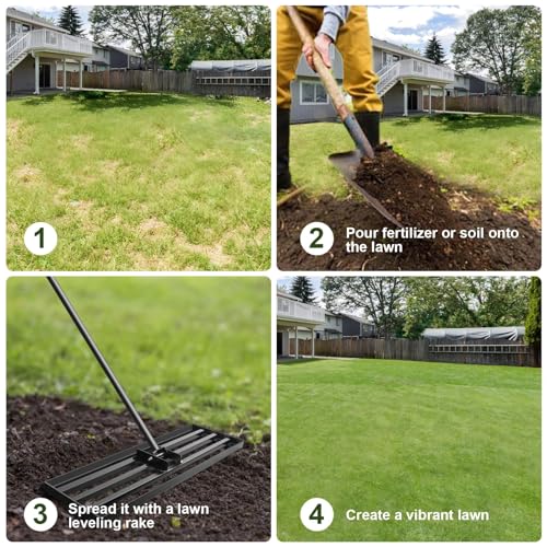Lawn Leveling Rake for Yard Soil, 7FT Adjustable Handle Heavy Duty Leveler Tool, Anti-Flip Design for Golf Courses & Lawns（45"x10" Rake） - size: 45"x10"