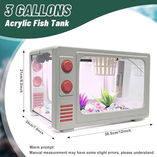 2.5 Gallon Fish Tank Aquarium Kit with LED Lights, Filter & Plant Planter - Retro TV Shaped Design Desktop Water Garden for Betta/Goldfish (White - 2.5 Gallon) - color: White - 2.5 gallon