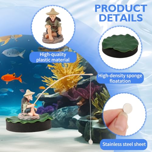 Resin Fisherman Aquarium Decor with Realistic Mini Fishing Rod, Sitting Fishing Figurines Floating Fish Tank Decorations, Fun Fish Feeder Aquarium Ornaments(Style 2) - color: Style 2