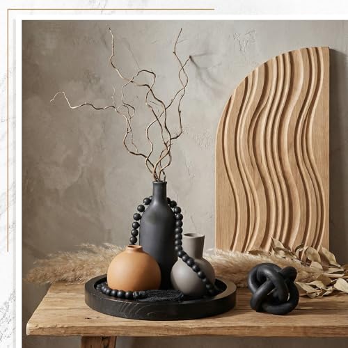 6 Pieces Ceramic Vase Set for Table Centerpieces Decor Include Wood Chain Link Bead Garland Boho Rustic Serving Tray for Home Table Living Room Dining Decoration(Black) - color: Black