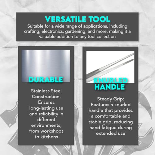 SE 12-Inch Stainless Steel Tweezers - Durable Knurled Handle Serrated Tip Design for Household and Professional Use - 513TW