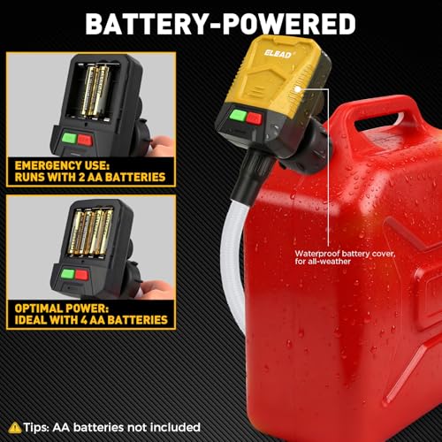 Battery-Powered Fuel Transfer Pump - 3.2 GPM No Spill Portable Gas Can siphon Pump with 3 Adapters, Extra Long Hose, Yellow Fuel Pump for Oil, Diesel, Gasoline (Batteries Not Included) - size: New Version (Yellow)
