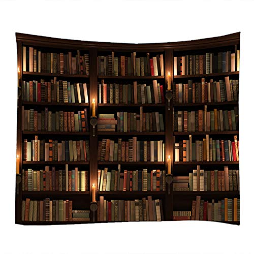WODEJIA Forest Waterfall Fabric Tapestry Decorative Wall Art Tablecloth Bedspread Picnic Blanket Beach Throw Blanket Multifunctional for Bedroom Dormitory Living Room Hanging 79 x 59 Inches - color: Old Bookshelf Candle, size: 79"L x 59"W