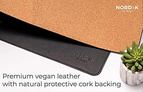 Nordik Cork Leather Desk Mat Cable Organizer (Pebble Black 35 X 17 inch) Premium Extended Mouse Mat for Home Office Accessories - Non-Slip Vegan Leather Desk Pad Protector & Desk Blotter Pad - color: Cork Pebble Black