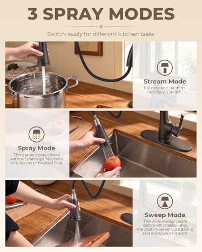 WEWE Vintage Kitchen Faucet with Pull Down Sprayer, Stainless Steel 1 or 3 Hole High Arc Single Handle Antique Sink Faucet for Classic Modern Ktichen, Matte Black Bar & Prep Sinks - color: Matte Black, style: Vintage