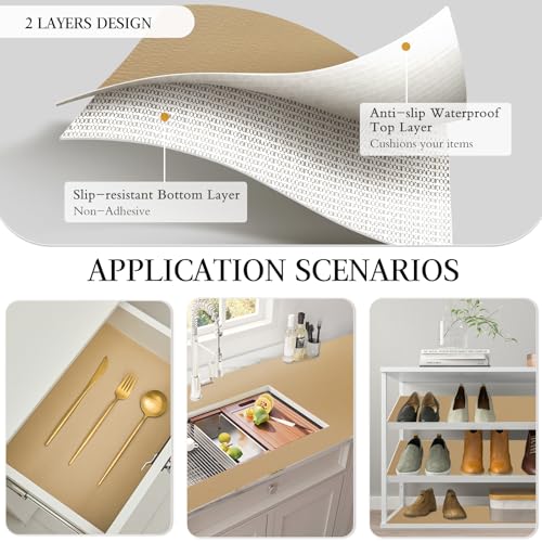 Beautysaid Shelf and Drawer Liner for Kitchen Cabinet, Non Adhesive Non Slip Shelf Paper Waterproof Washable Thickened for Dresser Pantry Shelve Bathroom Protector Liner(Beige,12 in x 10 FT) - color: Beige, size: 12"W x 118"L