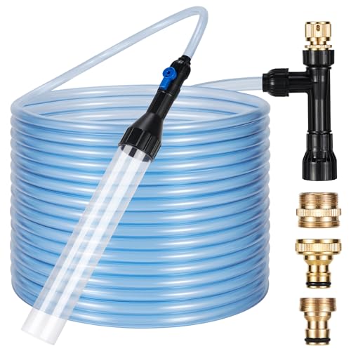 DXOPHIEX Gravel Vacuum for Aquarium Fish Tank Siphon Aquarium Water Changer with Three Metal Faucet Adapter and Long Hose 50 Feet - size: 50FT
