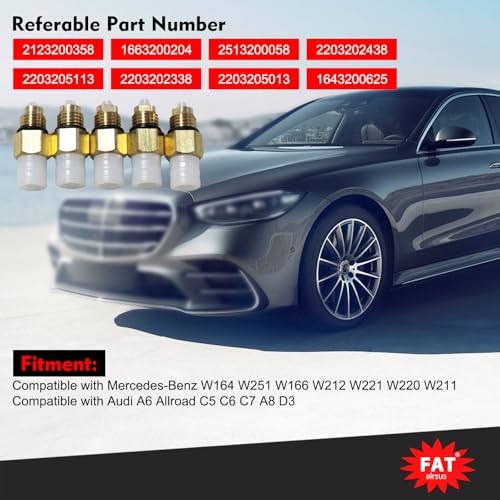 5Pcs Air Suspension Repair Kit M8 Air Valve Compatible with Mercedes-Benz W164 W221 W212 W211 W220 W251 Air Connector Tube Brass Fittings 1643200625 2123200358 2123200325 37126795013