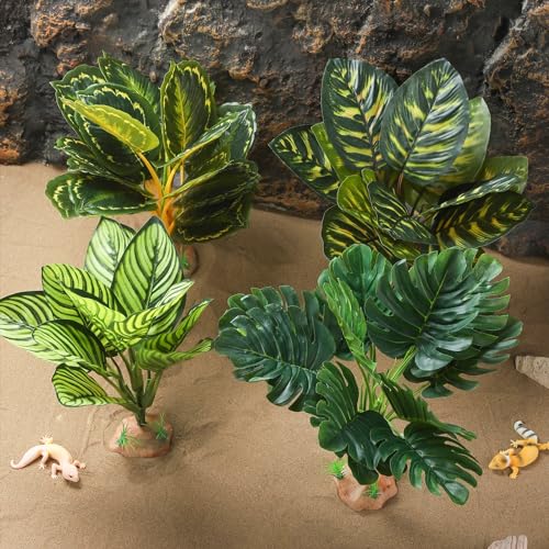 IBWell Reptile Plants - Tortoise Habitat Accessories, Artificial Spider Plant for Gecko, Ball Python, Terrarium Decor - Monstera