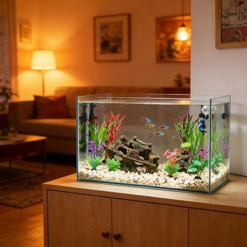 Aaquarium Accessories, Fish Hideout Cave, Tank Shipwreck Decor | Resin Sunken Ship Ornament Fish Castle Decor Set with 10 Artificial Aquatic Plants, 30-40 Seashells, 1 Floating Diver - color: Broken Ship