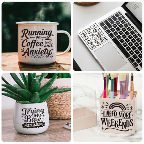 Peacoblue 18 Sheets Rub on Transfers for Crafts, Funny Satirical Quotes 3.6"x3.9" UV DTF Cup Wraps Waterproof Cold Transfers Stickers for Wood Glass Metal Cup Tumblers Mirrors Mugs Home Decor - style: Funny Satirical Quotes