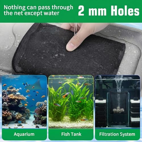 10 pcs Aquarium Media Bag with Zipper, Reusable Fine Mesh Bag for Aquarium Filter Media, 5.9" x 3.9" - color: Black