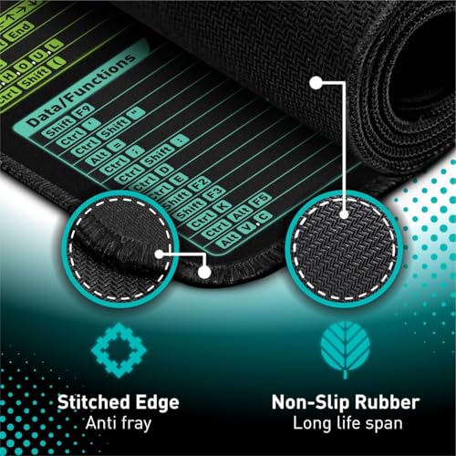 Pixiecube Excel Shortcut Keys Mouse Pad - Extended Large XXL Cheat Sheet Gaming Mousepad | PC Office Spreadsheet Keyboard Mat | Non-Slip Stitched Edge - color: Excel Shortcuts, size: 35.4L x 15.7W inches