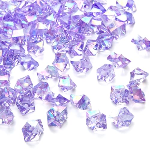 DomeStar 150PCS Purple Fake Ice, Fake Diamonds Sparkling Plastic Gems Vase Fillers for Centerpieces Wedding Party Decoration Table Scatter Display - color: Bright Purple