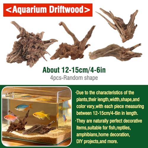 4pcs Natural Aquarium Driftwood Decoration,Perfect for Aquascaping,Fish Tanks and Reptile Habitats,Enhances Underwater Aesthetics and Provides Hiding Spots for Fish(4pcs/4-6inches)
